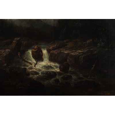 Пейзаж с горной рекой Европа Конец XIX века