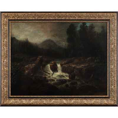 Пейзаж с горной рекой Европа Конец XIX века