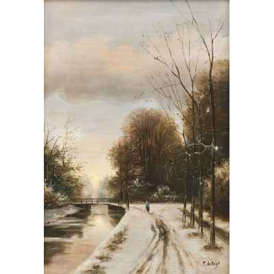 Зимний пейзаж с одиноким путником Европа 1920- гг