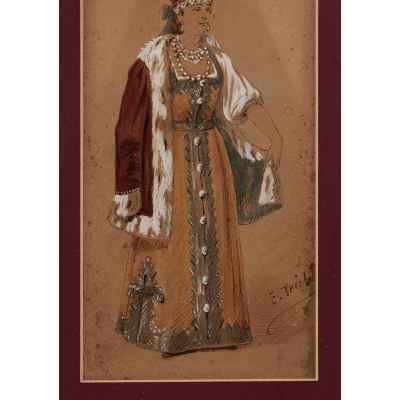Театральный эскиз русского костюма Россия последняя четверть ХІХ века