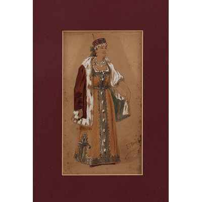 Театральный эскиз русского костюма Россия последняя четверть ХІХ века