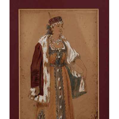 Театральный эскиз русского костюма Россия последняя четверть ХІХ века