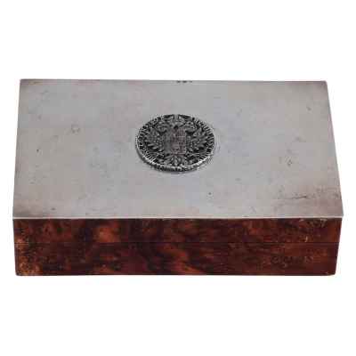 Коробка для сигар с талером Марии Терезии серебро 800 пр. Австрия после 1922 г. 10x16 см. Вена, Австрия после 1922 г