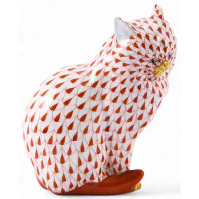 Скульптура Кот красный фарфор, Херенд (Herend) Венгрия 1960-86 гг. H-11,5 см. Херенд, Венгрия 1960-1970 гг