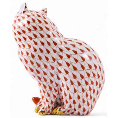 Скульптура Кот красный фарфор, Херенд (Herend) Венгрия 1960-86 гг. H-11,5 см. Херенд, Венгрия 1960-1970 гг