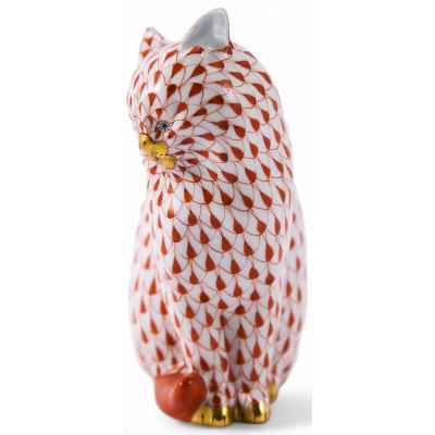 Скульптура Кот красный фарфор, Херенд (Herend) Венгрия 1960-86 гг. H-11,5 см. Херенд, Венгрия 1960-1970 гг