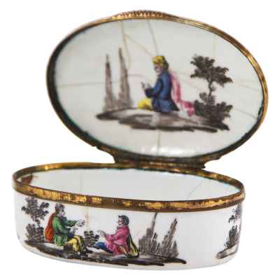 Шкатулка-табакерка Саул и Давид фарфор Европа втор. пол. XVIII в. 3,5x8,7 см. Европа вторая половина ХVIII века