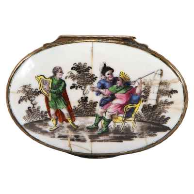 Шкатулка-табакерка Саул и Давид фарфор Европа втор. пол. XVIII в. 3,5x8,7 см. Европа вторая половина ХVIII века