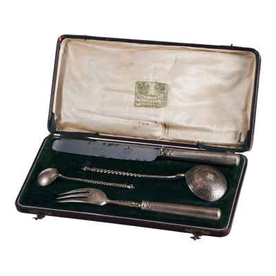 Столовый набор Эгоист Хлебников в родной коробке 84 пр. Варыпаев 1878-94 гг. Москва 1878-1894 гг