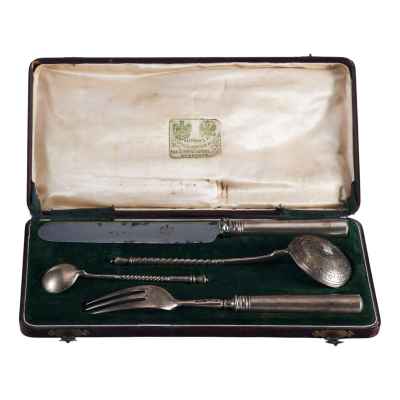 Столовый набор Эгоист Хлебников в родной коробке 84 пр. Варыпаев 1878-94 гг. Москва 1878-1894 гг