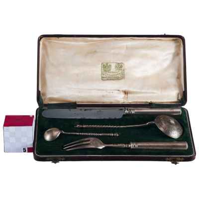 Столовый набор Эгоист Хлебников в родной коробке 84 пр. Варыпаев 1878-94 гг. Москва 1878-1894 гг