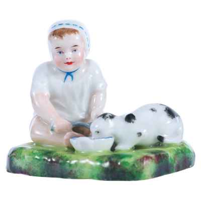 Девочка, кормящая кошку Ходов (Ходау), Австро-Венгрия 1845-1872 гг