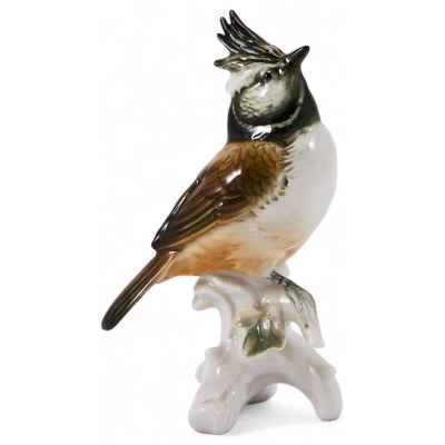 Скульптура Хохлатая синица фарфор, Карл Энц (Karl Ens) Германия после 1945 г. Н-13,5 см. Фолькштадт, Германия после 1945 г