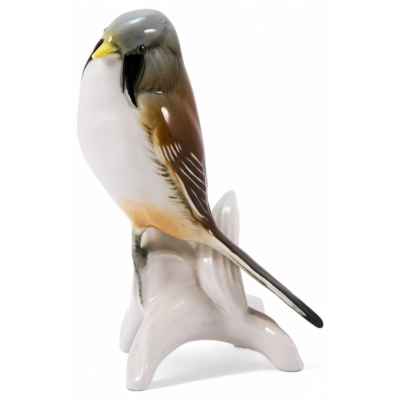 Скульптура Усатая синица фарфор, Карл Энц (Karl Ens) Германия после 1945 г. Н-12,5 см. Фолькштадт, Германия после 1945 г