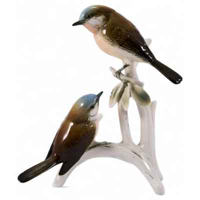 Скульптура Жуланы обыкновенные фарфор, Карл Энц (Karl Ens) Германия после 1945 г. Н-16 см. Фолькштадт, Германия после 1945 г