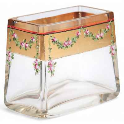 Ваза модерн розовые гирлянды стекло, Josef Riedel Богемия 1900-20 гг. 8.8х7.4х5 см. Богемия 1910 — начало 1920-гг