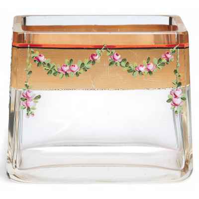 Ваза модерн розовые гирлянды стекло, Josef Riedel Богемия 1900-20 гг. 8.8х7.4х5 см. Богемия 1910 — начало 1920-гг