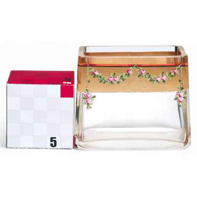 Ваза модерн розовые гирлянды стекло, Josef Riedel Богемия 1900-20 гг. 8.8х7.4х5 см. Богемия 1910 — начало 1920-гг