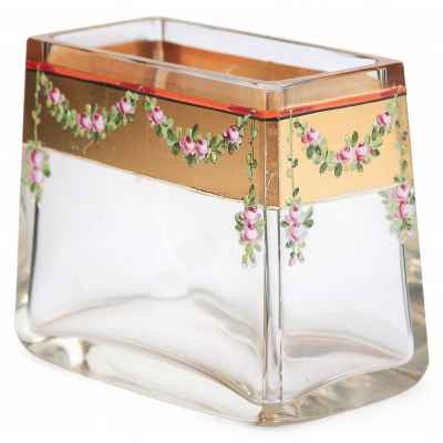 Ваза модерн розовые гирлянды стекло, Josef Riedel Богемия 1900-20 гг. 8.8х7.4х5 см. Богемия 1910 — начало 1920-гг