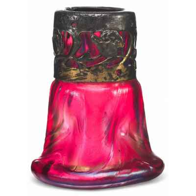 Ваза Розовый бутон стекло, металл, Wilhelm Kralik нач. ХХ в. Н- 6,7 см. Европа начало ХХ века