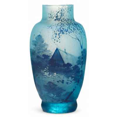 Ваза в стиле модерн с росписью цветное стекло, эмали Siofor Франция нач. ХХ в. Н-5,2 см. Европа Начало XX века