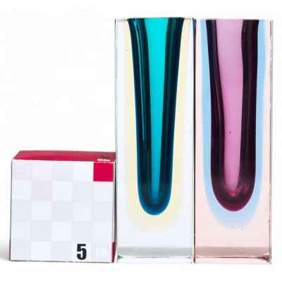 Цветные парные вазы Мурано 1970-гг