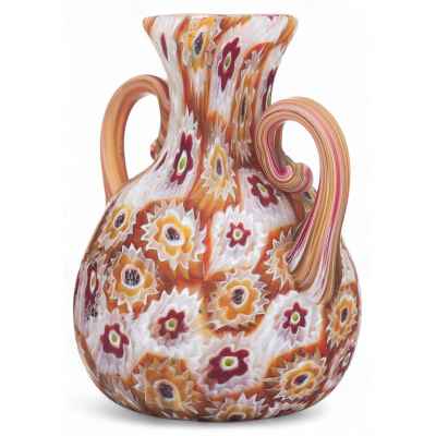 Ваза с ручками из мозаичного стекла Mille fíori Мурано ХХ в. Н-9 см. Мурано начало XX века