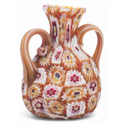 Ваза с ручками из мозаичного стекла Mille fíori Мурано ХХ в. Н-9 см. Мурано начало XX века