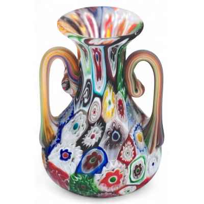 Ваза с ручками из мозаичного стекла Mille fíori Мурано ХХ в. Н-7,4 см. Мурано ХХ век