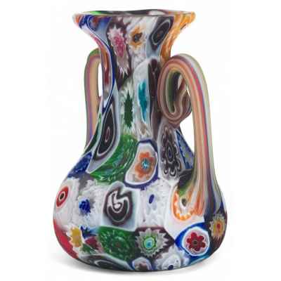 Ваза с ручками из мозаичного стекла Mille fíori Мурано ХХ в. Н-7,4 см. Мурано ХХ век