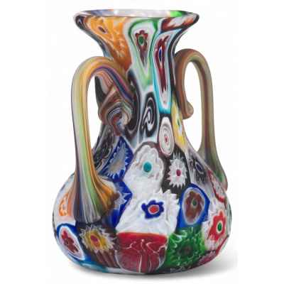 Ваза с ручками из мозаичного стекла Mille fíori Мурано ХХ в. Н-7,4 см. Мурано ХХ век