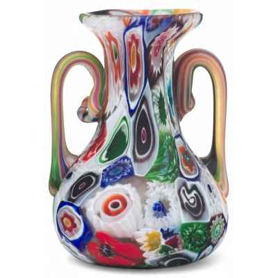 Ваза с ручками из мозаичного стекла Mille fíori Мурано ХХ в. Н-7,4 см. Мурано ХХ век