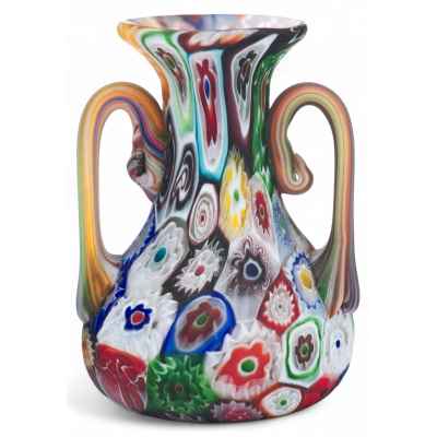 Ваза с ручками из мозаичного стекла Mille fíori Мурано ХХ в. Н-7,4 см. Мурано ХХ век