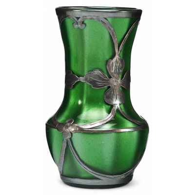 Ваза в стиле модерн металлиновое стекло, серебро, Loetz Witwe нач. ХХ в. Н-10,3 см. Европа Начало XX века