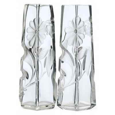 Парные вазы в стиле ар-деко с цветочным рисунком Богемия 1920-гг