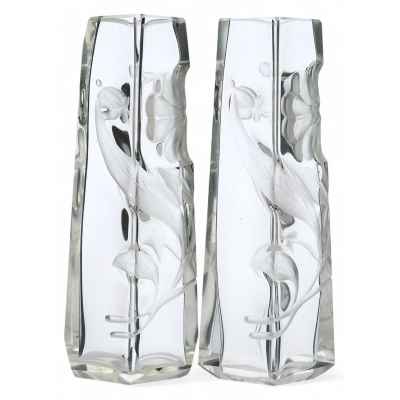 Парные вазы в стиле ар-деко с цветочным рисунком Богемия 1920-гг