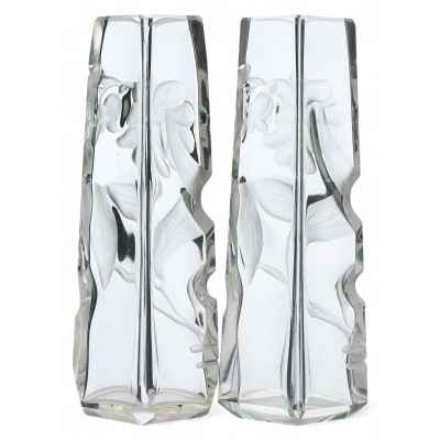 Парные вазы в стиле ар-деко с цветочным рисунком Богемия 1920-гг