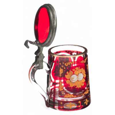 Пивная кружка из красного стекла Австро-Венгрия конец XIX- начало XX вв