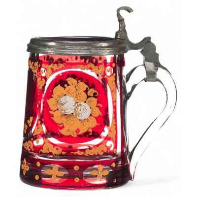 Пивная кружка из красного стекла Австро-Венгрия конец XIX- начало XX вв