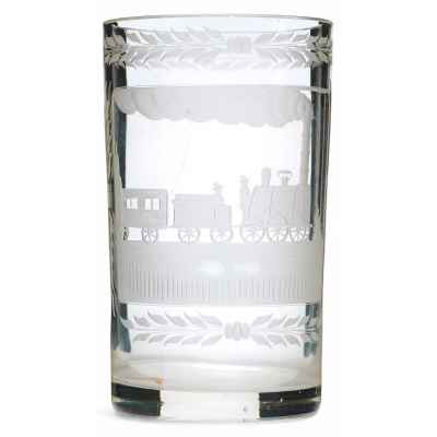 Стакан с изображением английского рельсового паровоза Англия вторая четверть XIX века