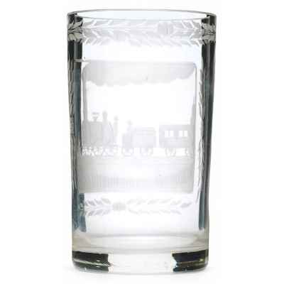 Стакан с изображением английского рельсового паровоза Англия вторая четверть XIX века