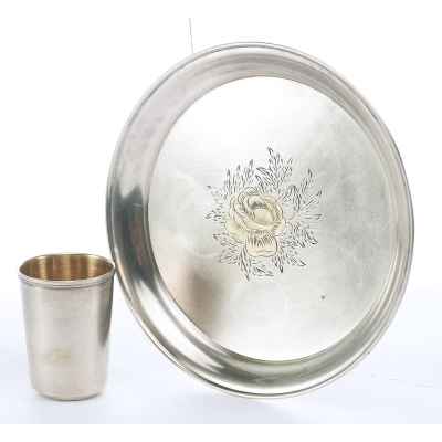 Стопка на подносе серебро 875 пр. СССР 139 гр. Промкомбинат 