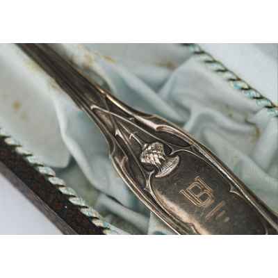 Столовая ложка в оригинальном футляре серебро 800 пр. Германия кон. XIX в. 71 гр. Германия 1887-1901 гг