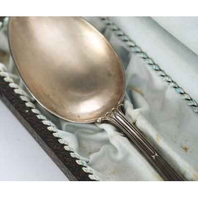 Столовая ложка в оригинальном футляре серебро 800 пр. Германия кон. XIX в. 71 гр. Германия 1887-1901 гг