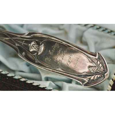 Столовая ложка в оригинальном футляре серебро 800 пр. Германия кон. XIX в. 71 гр. Германия 1887-1901 гг