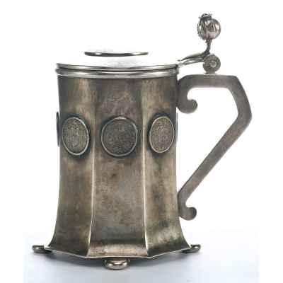 Пивная кружка с талером и крейцерами серебро 800 пр. Австро-Венгрия втор. пол. 19 в. 472 гр. Австро-Венгрия после 1866 г