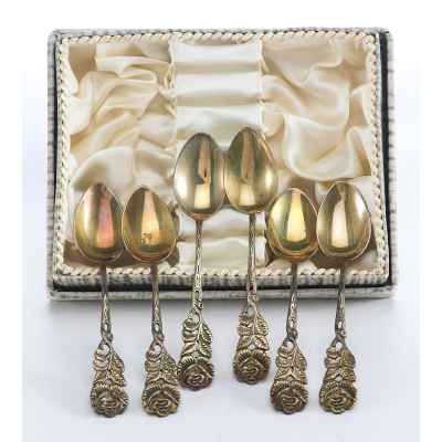 Набор кофейных ложек Тысячелетняя роза Koblbecker ФРГ сер. ХХ в. 58 гр. ФРГ 1959-1977 гг