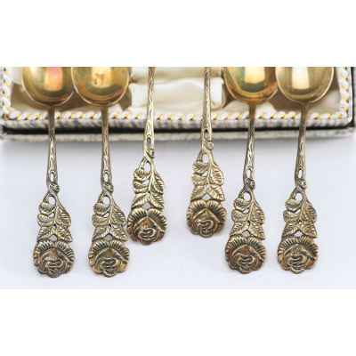 Набор кофейных ложек Тысячелетняя роза Koblbecker ФРГ сер. ХХ в. 58 гр. ФРГ 1959-1977 гг