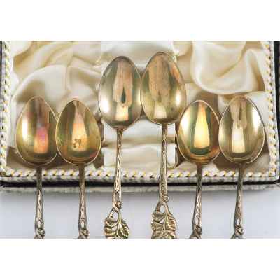 Набор кофейных ложек Тысячелетняя роза Koblbecker ФРГ сер. ХХ в. 58 гр. ФРГ 1959-1977 гг