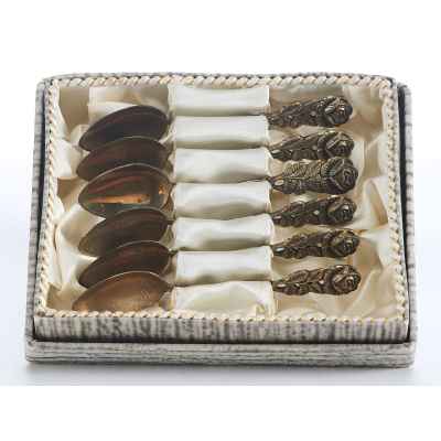 Набор кофейных ложек Тысячелетняя роза Koblbecker ФРГ сер. ХХ в. 58 гр. ФРГ 1959-1977 гг